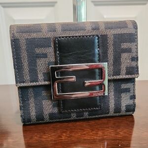 Fendi Black and Brown Zucca Logo Baguette Wallet